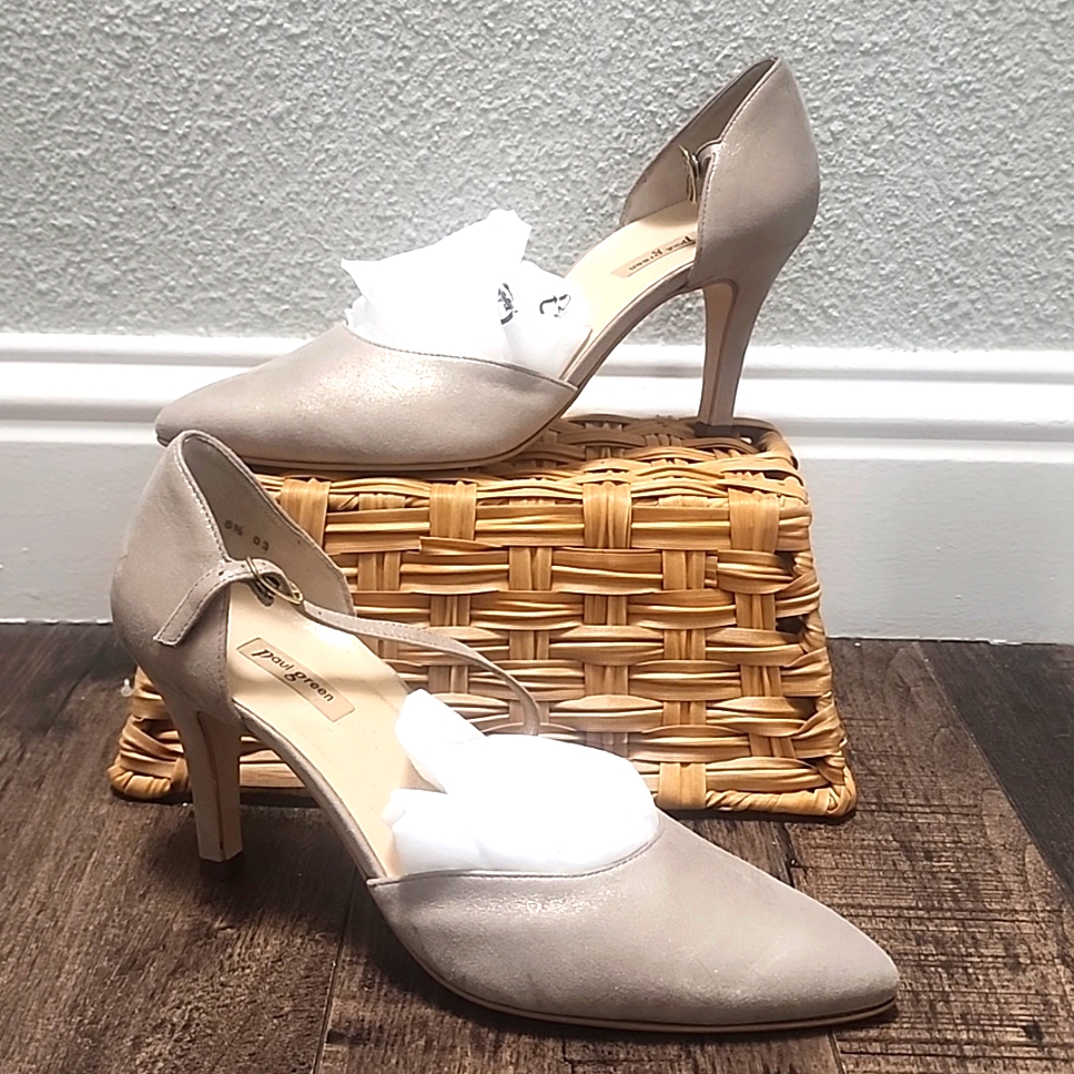 Paul Green D'orsay Valletta Champagne Metallic Leather Pumps Size 9 Us
